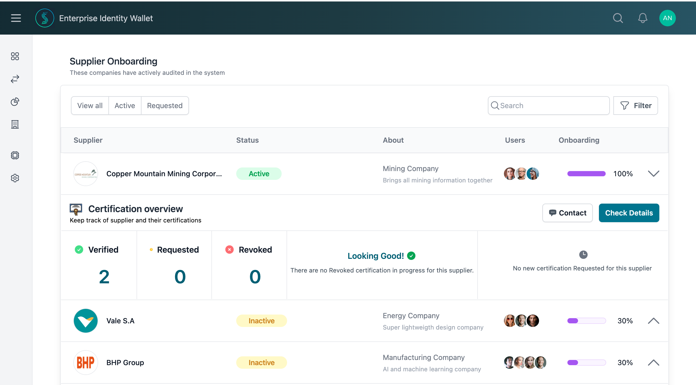 Spherity's Enterprise Identity Wallet user interface