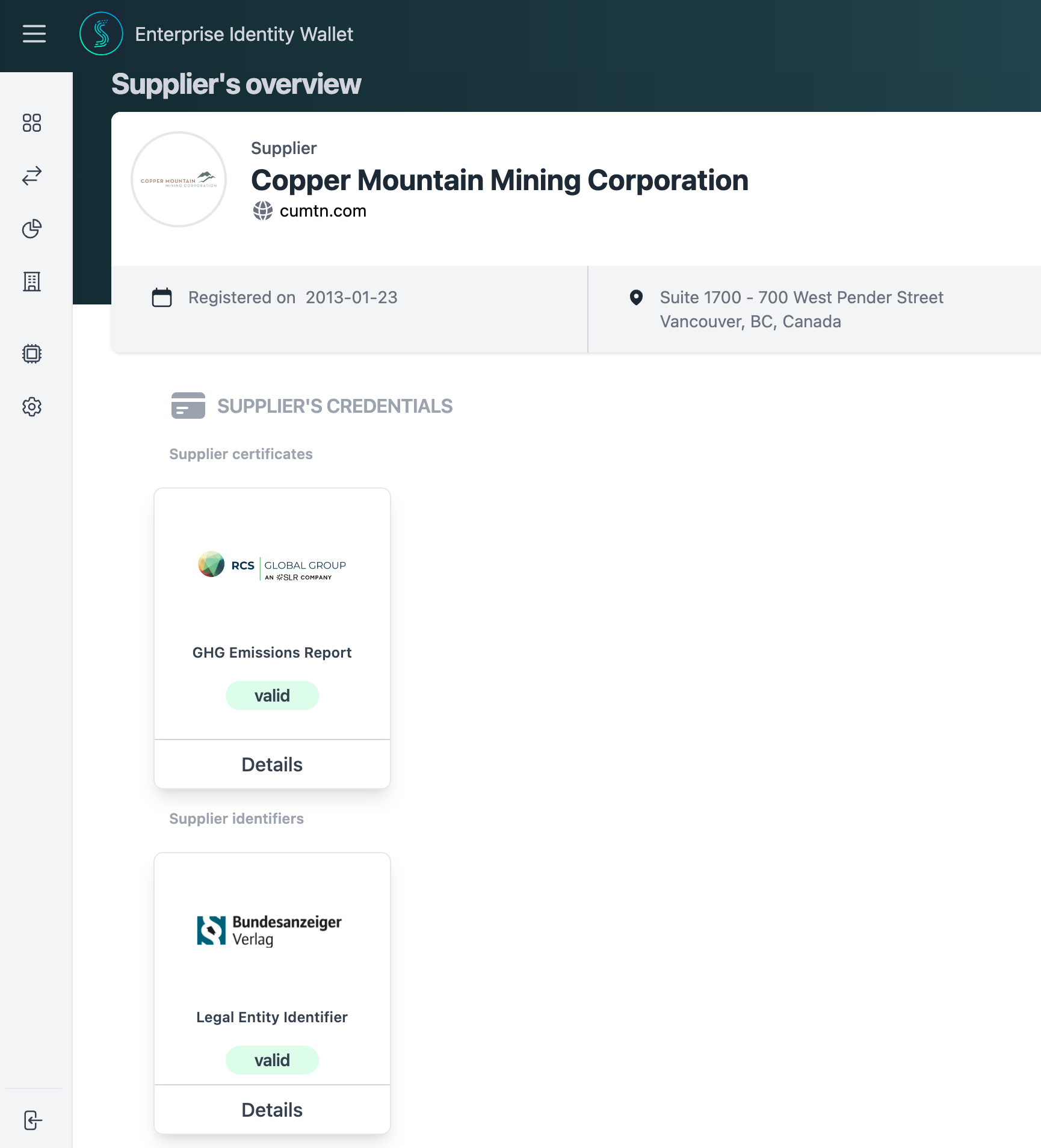 Spherity's Enterprise Identity Wallet user interface